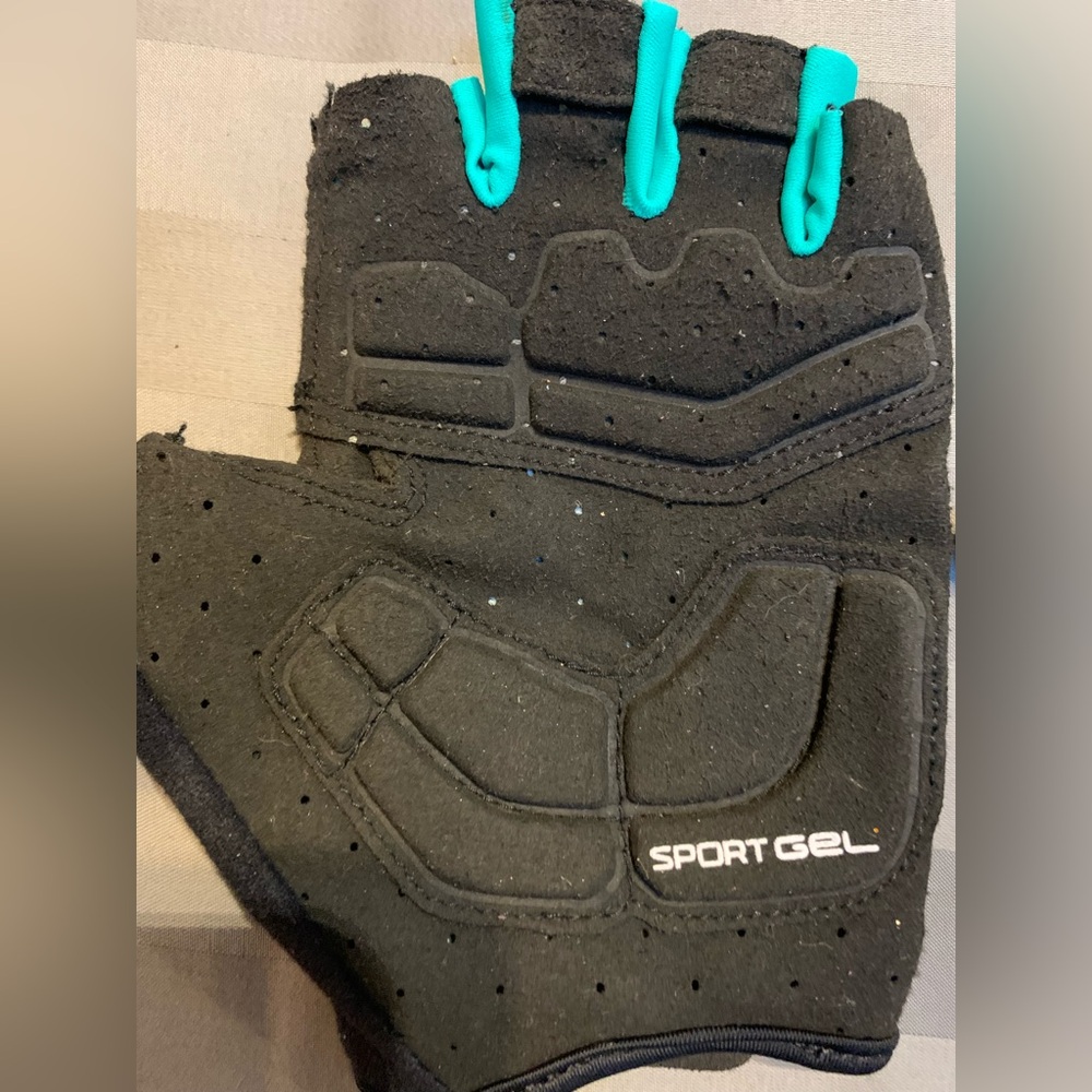 Sport Gel Women's Fingerless Gloves Cycling Gloves- Teal and Black - Picture 3 of 6